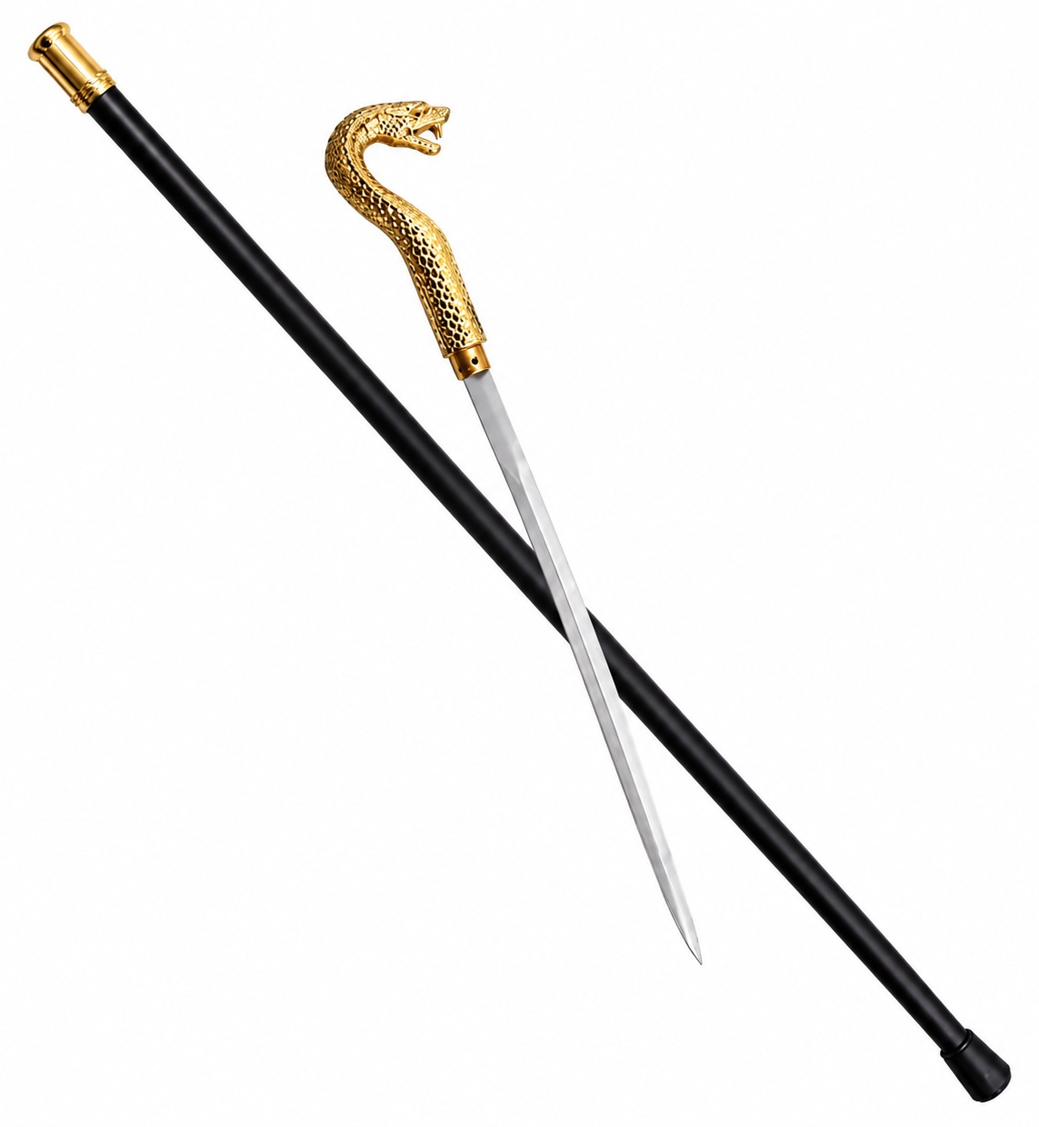 Canne épée Cobra dorée de collection avec lame intégrée et canne noire élégante