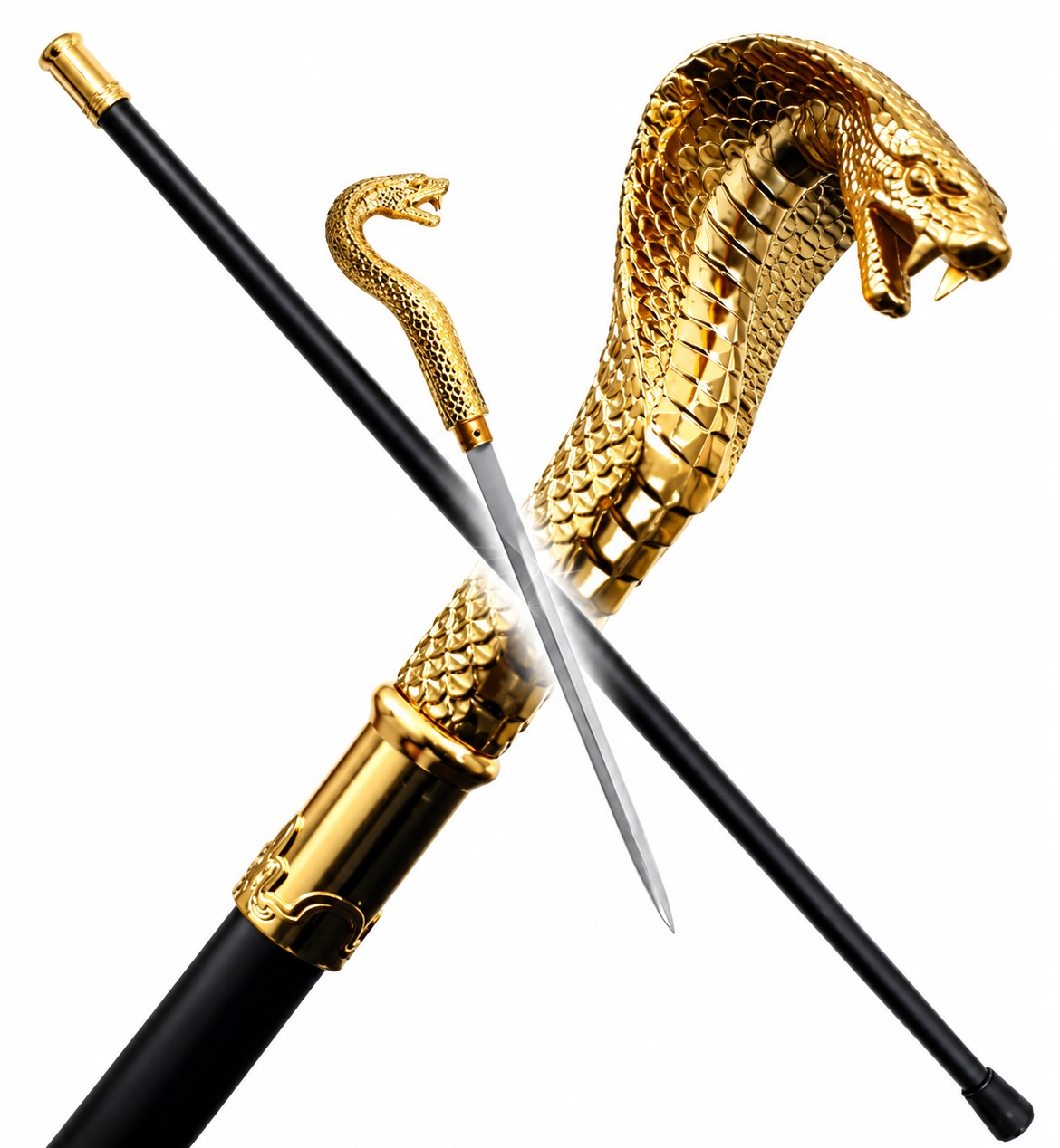Canne épée Cobra dorée 95 cm avec lame en acier inoxydable et fourreau noir