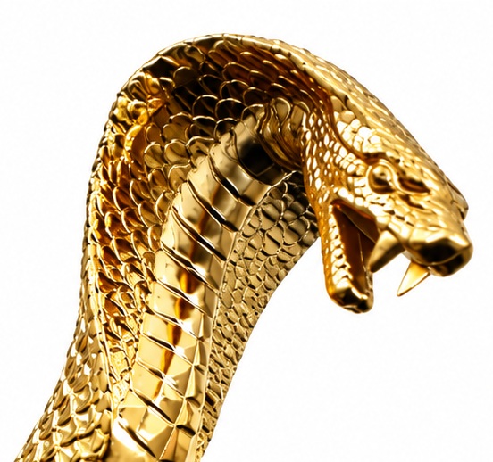 Poignée cobra dorée de canne épée luxe avec détails d’écailles et finitions premium en métal doré