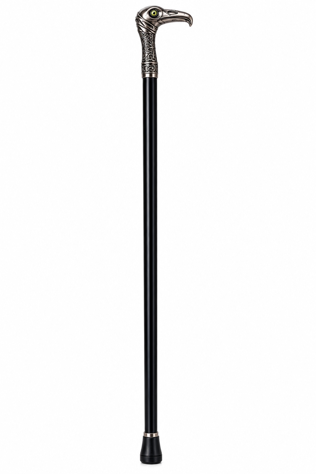 Canne de marche aigle noire 91 cm avec poignée décorative métallique finition argentée