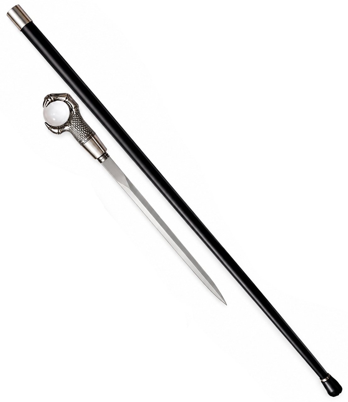 Canne épée Dragon Cristal 93 cm luxe avec lame dissimulée en acier et bâton de marche noir