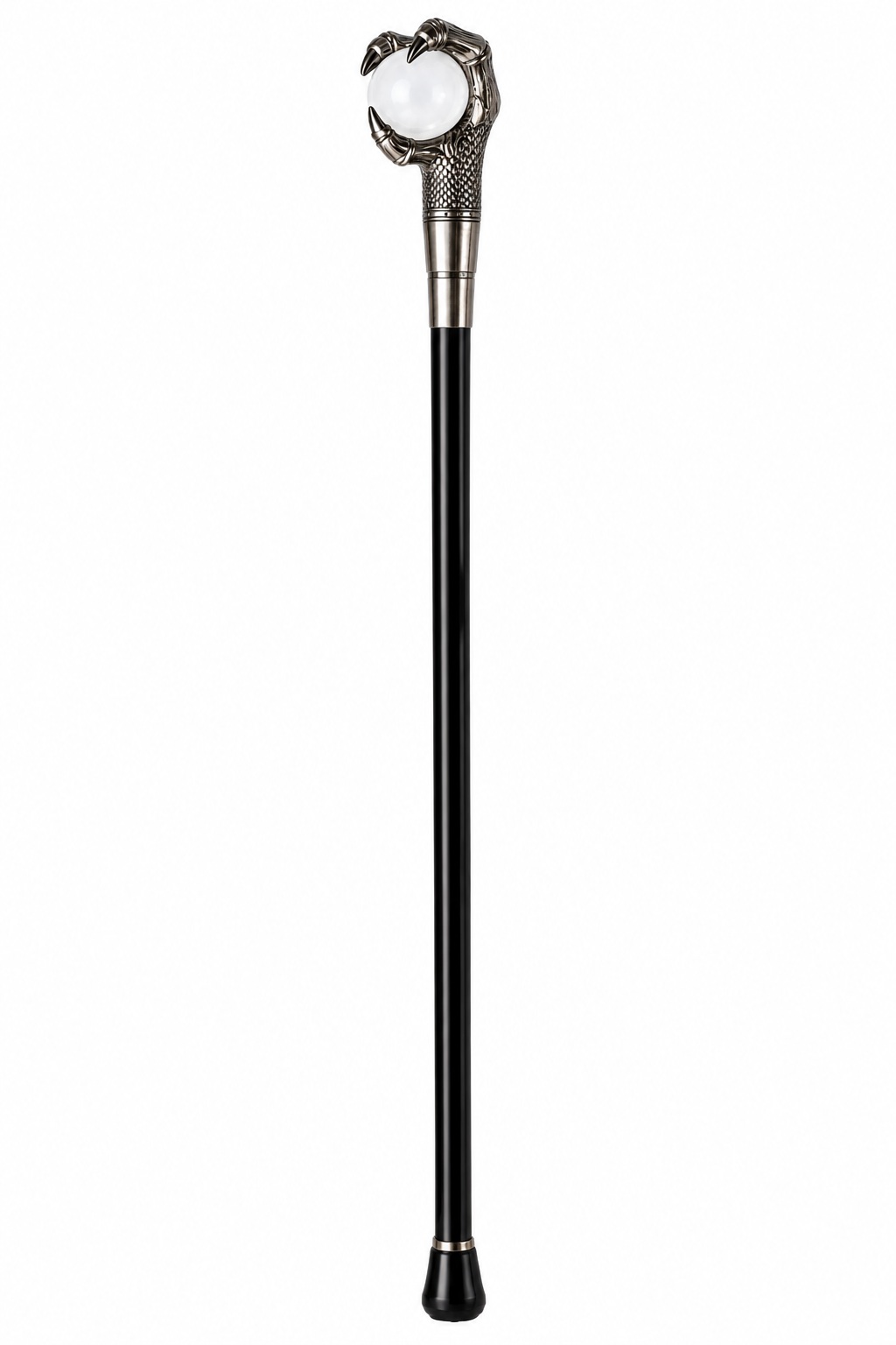 Canne épée Dragon Cristal 93 cm luxe noire avec poignée argentée et sphère décorative