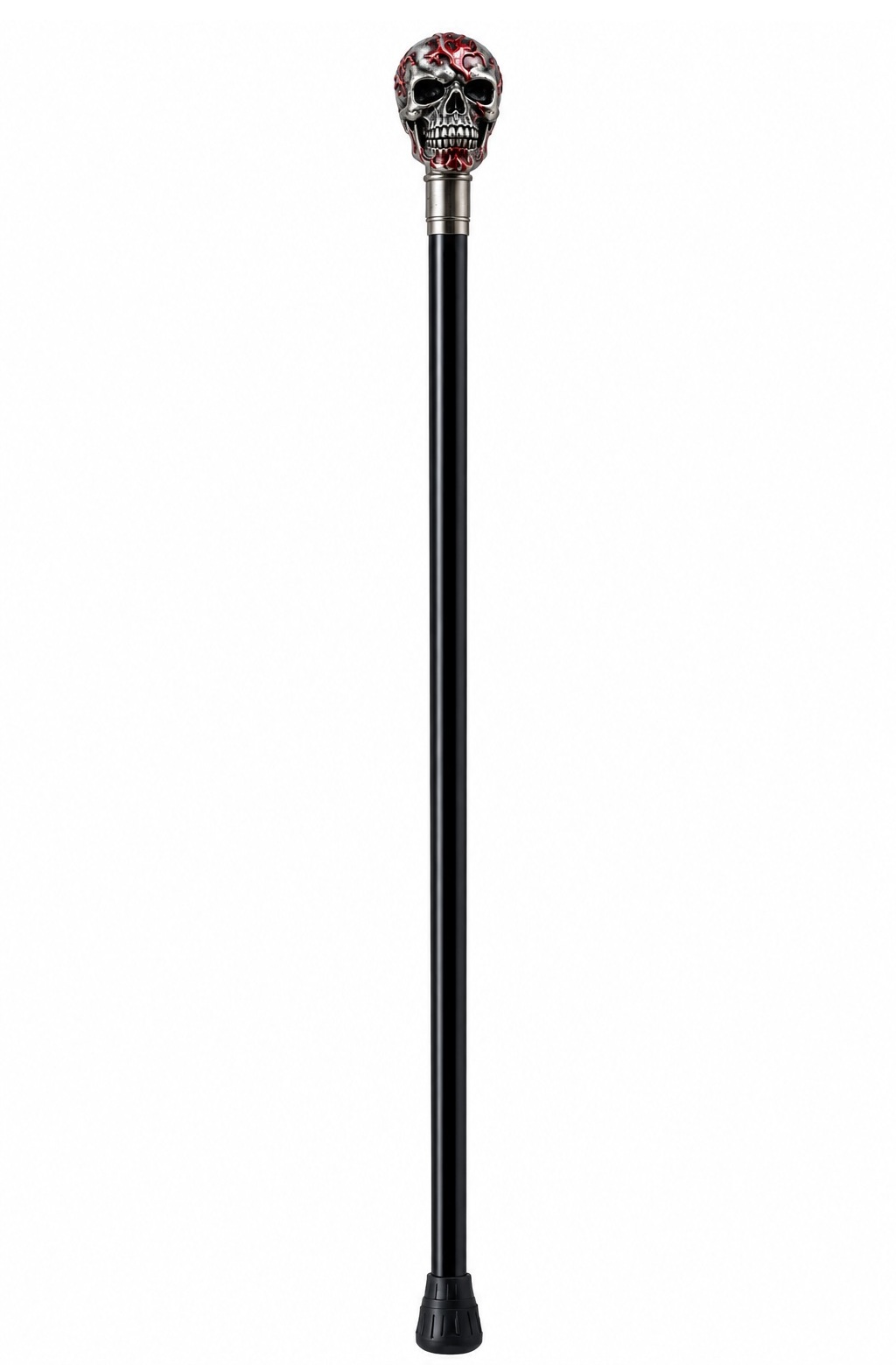 Canne épée tête de mort luxe noire avec poignée crâne argent et rouge, canne de collection élégante au design gothique