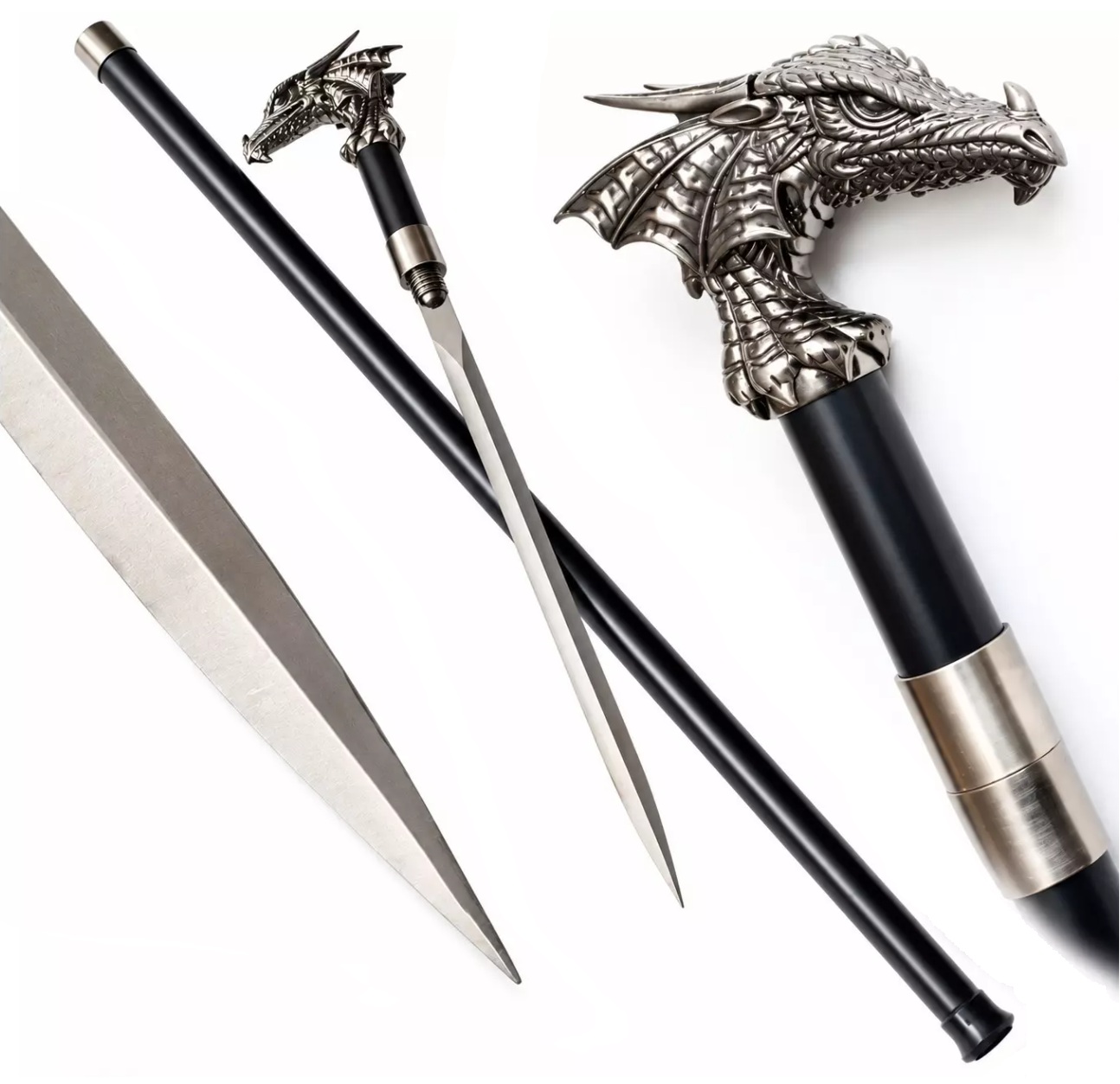 Canne épée Dragon 96cm luxe - Bâton de marche élégant