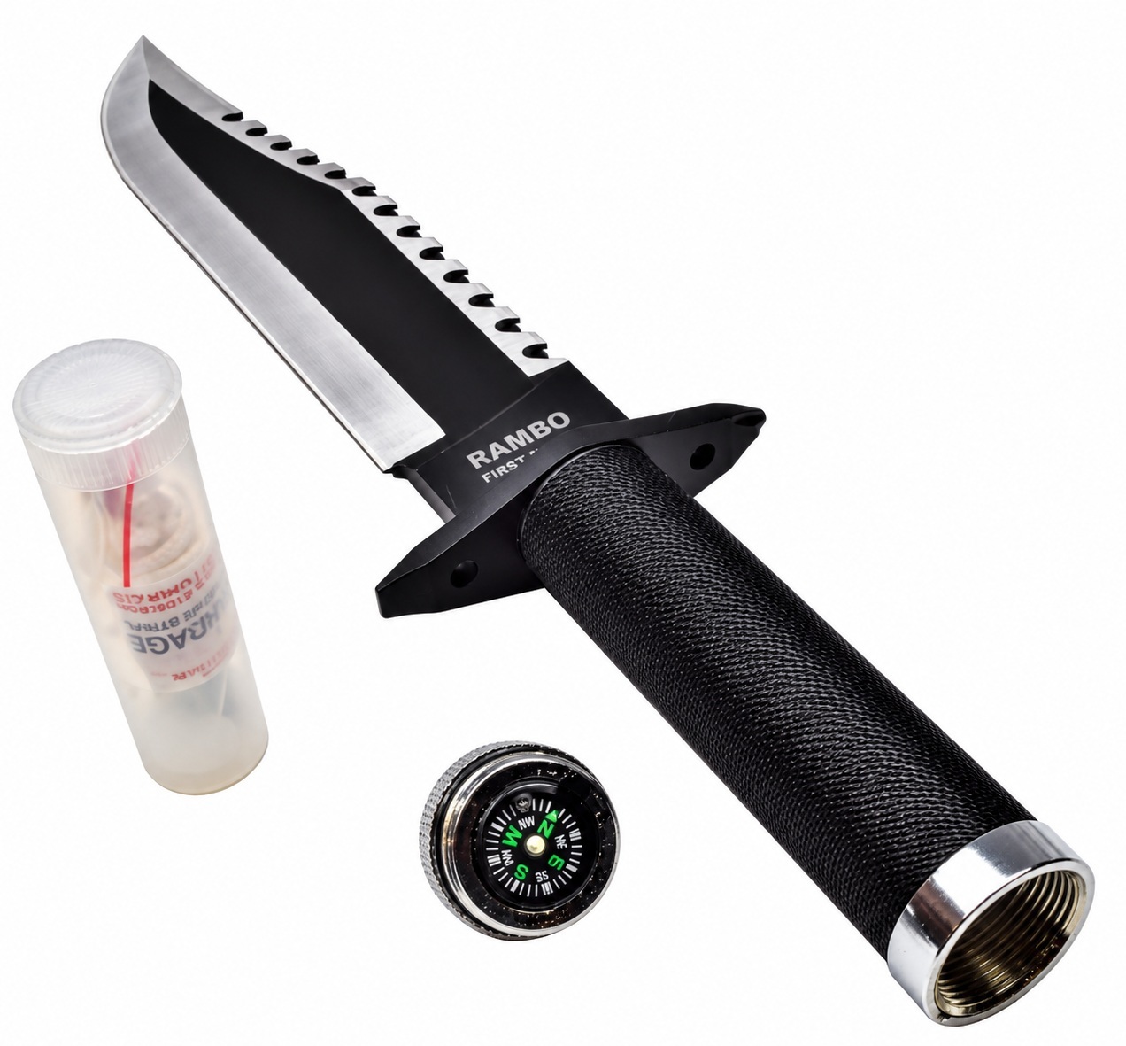Poignard RAMBO 2 couteau 40cm officiel Film Partie II + kit de survie