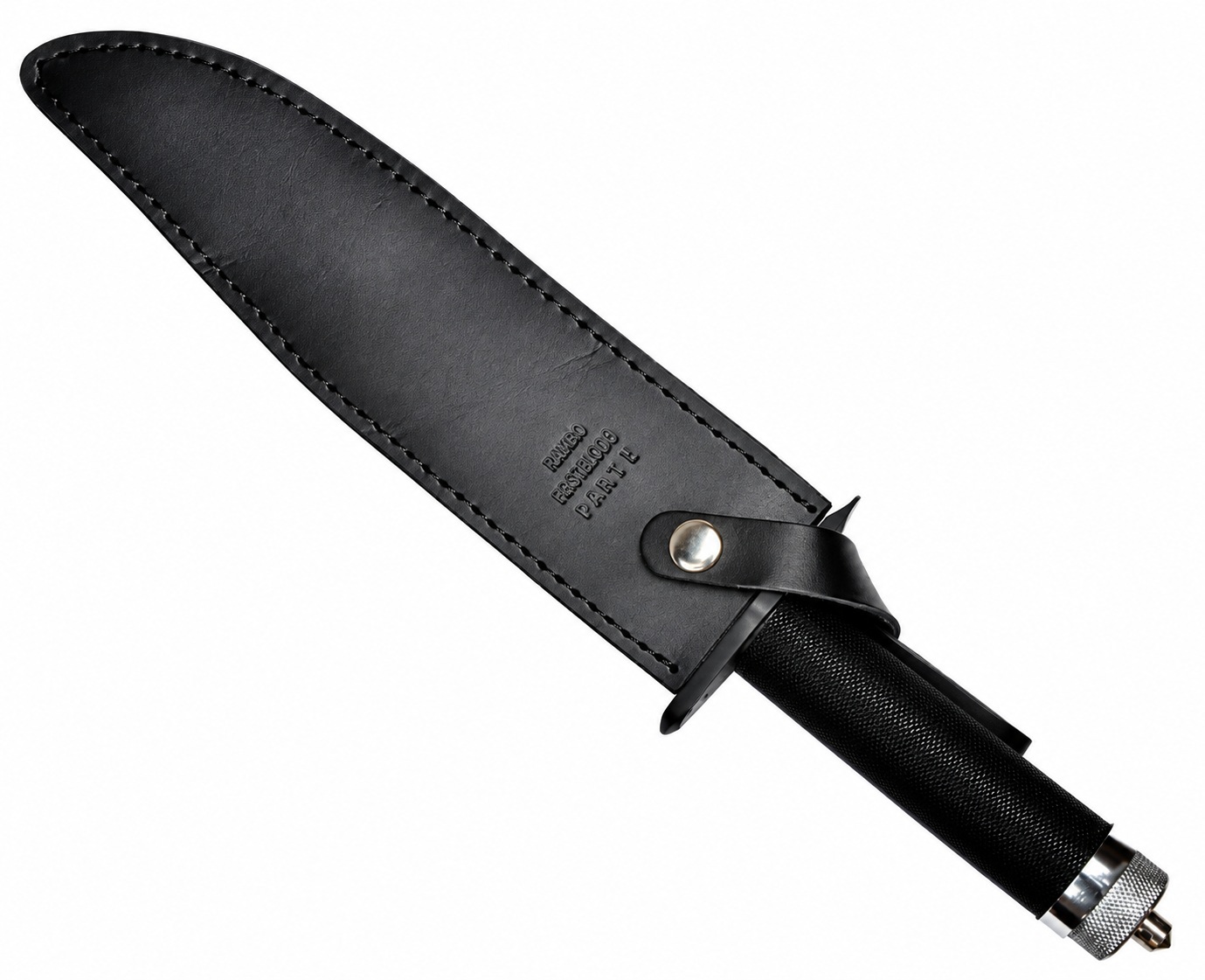 Couteau Rambo First Blood Part II rangé dans son étui de protection noir