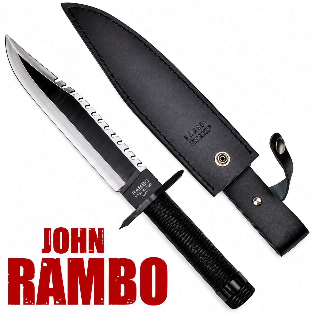 Couteau de survie John Rambo First Blood avec fourreau en cuir noir, réplique de collection 36 cm.