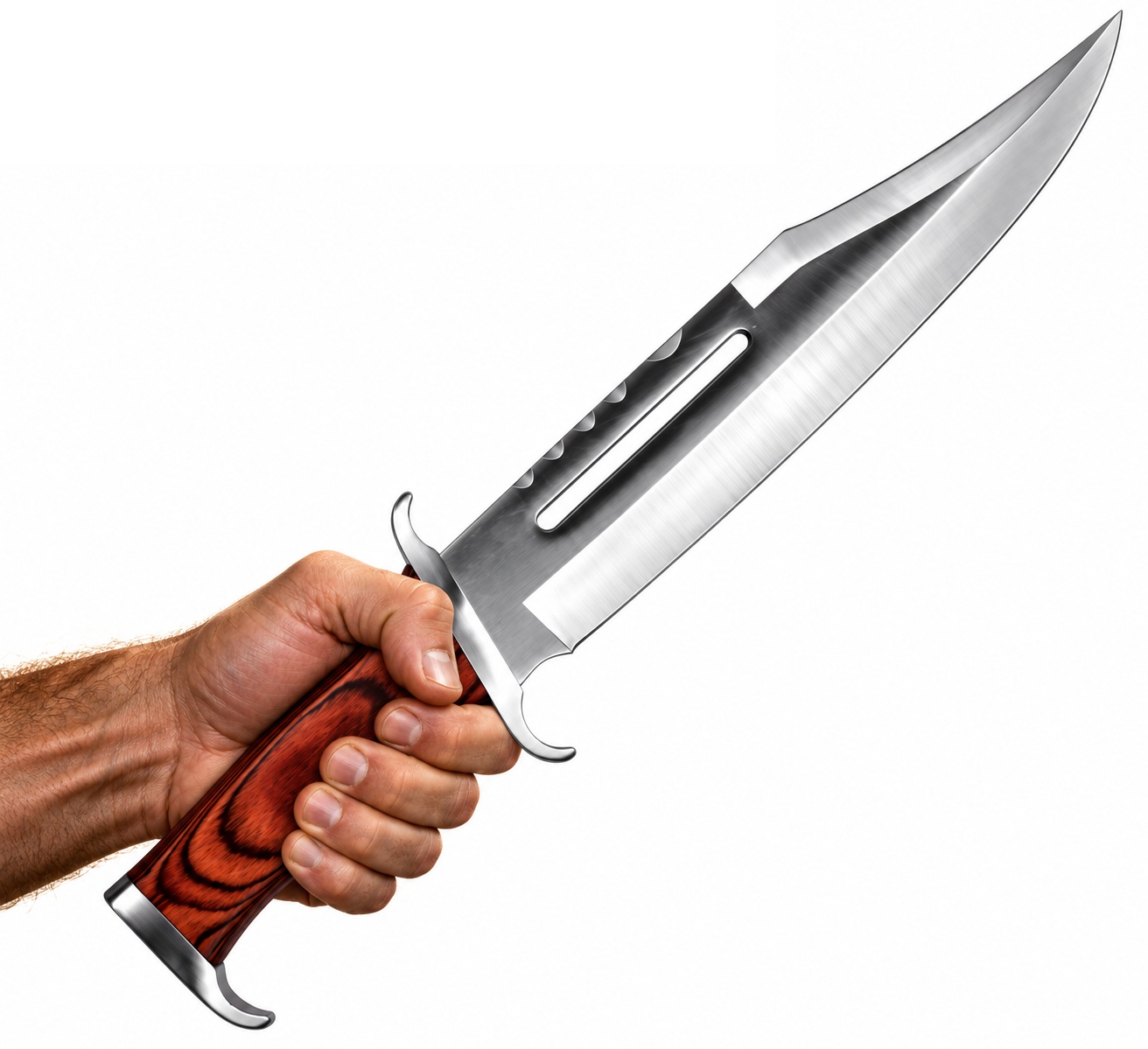 couteau rambo 3 de 42 cm tenu en main pour visualiser la taille réelle
