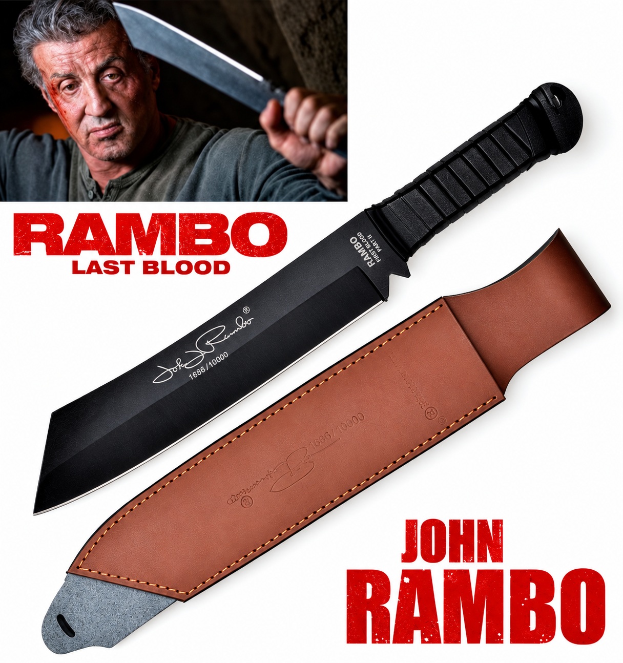 couteau john rambo 5 last blood collector avec manche antidérapant