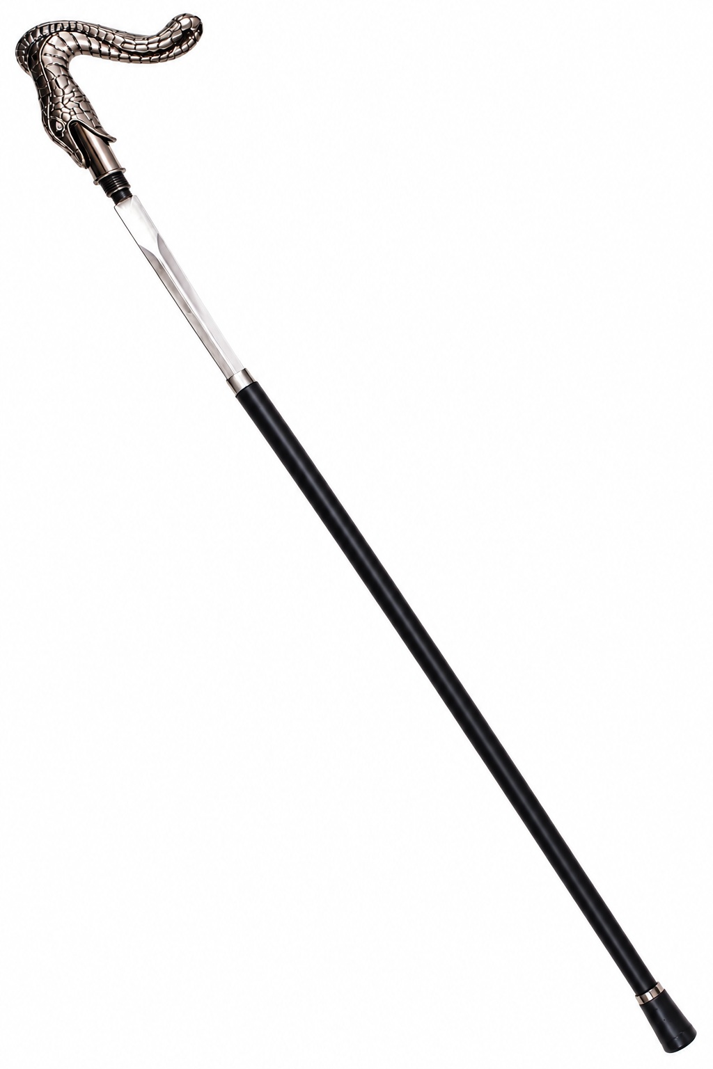 canne épée serpent luxe noire verticale avec épée rentrée