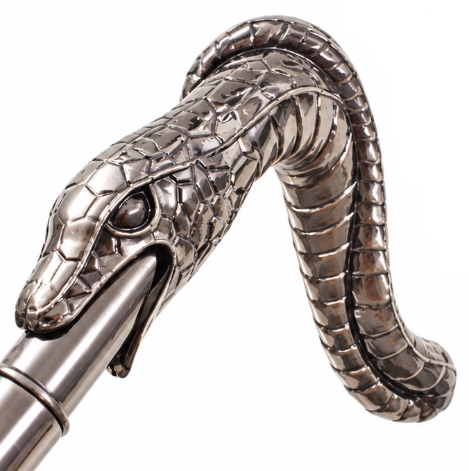 pommeau serpent canne épée luxe en métal argenté