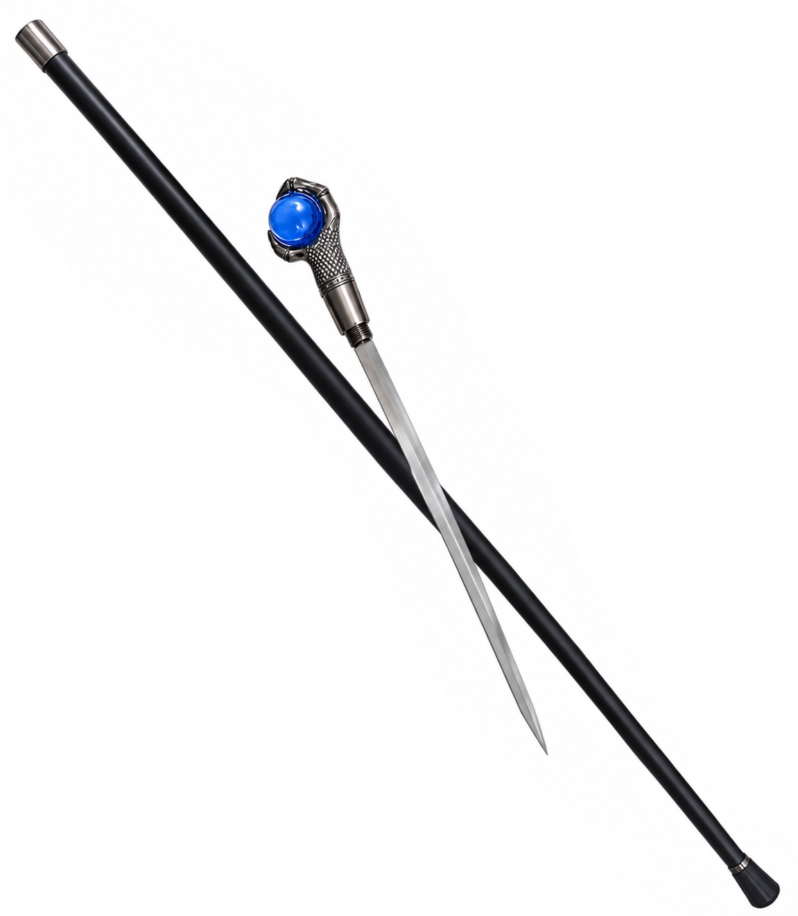 Canne épée dragon noire avec lame en acier inoxydable et pommeau bleu