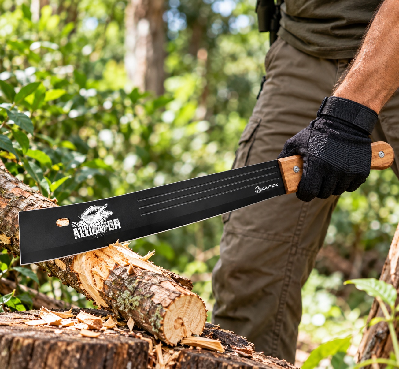 Machette Alligator Albainox en situation dans un environnement forestier