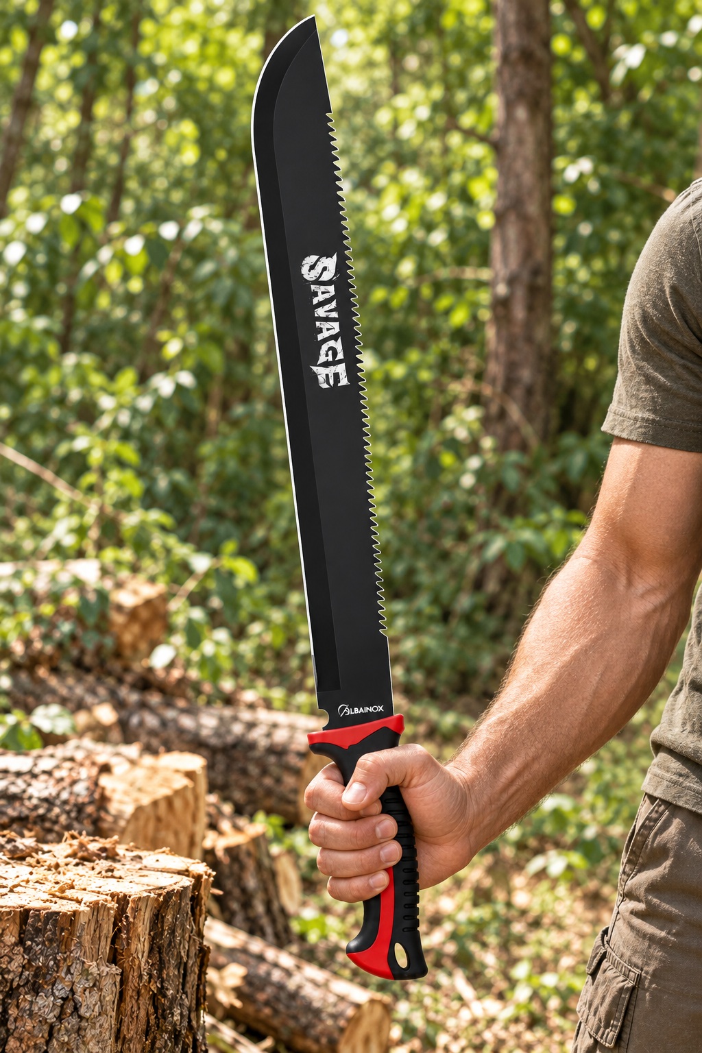 Machette SAVAGE ALBAINOX tenue en main en forêt