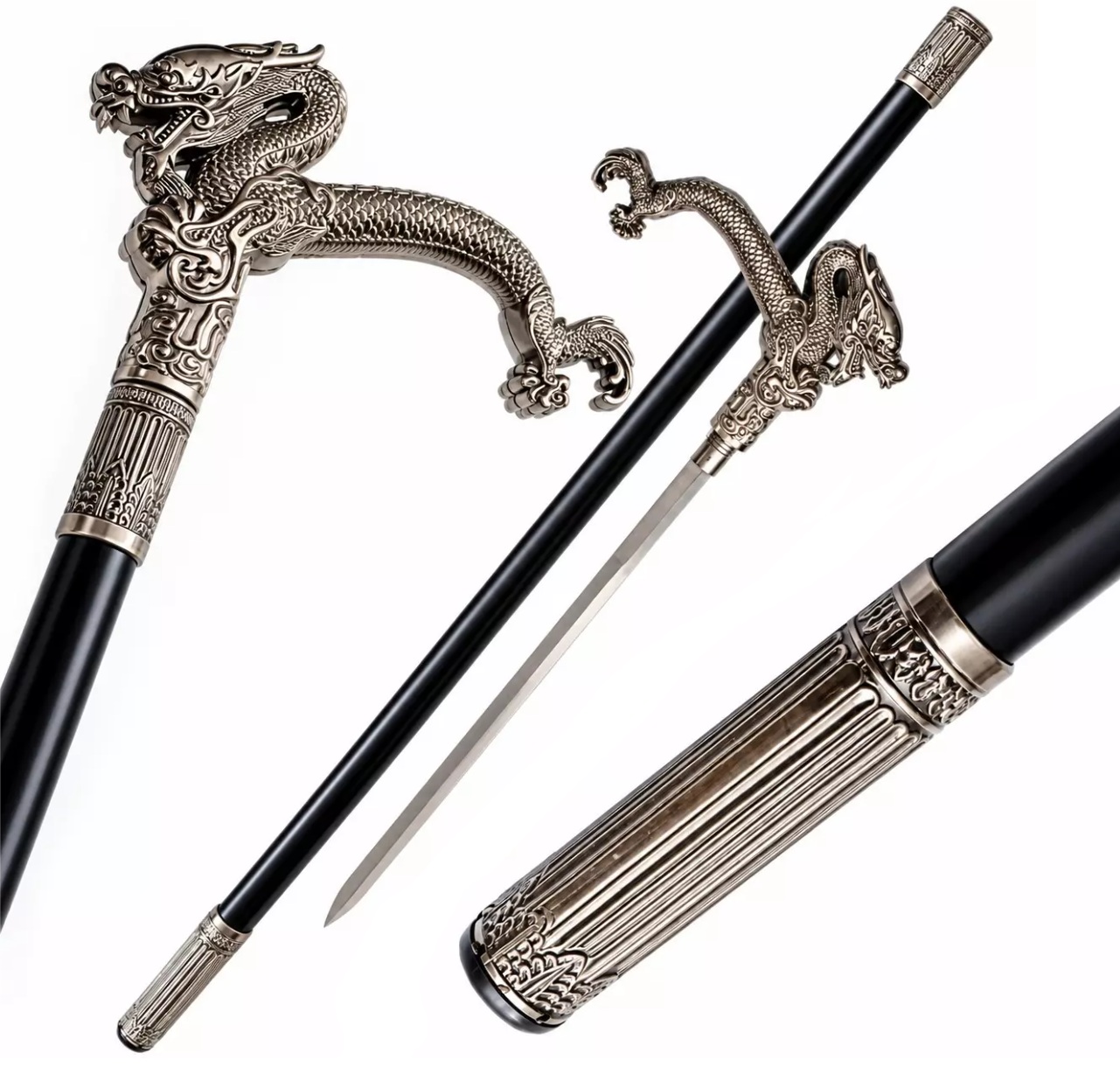 Canne épée Dragon 90cm luxe - Bâton de marche élégant
