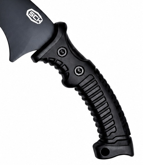 Manche ergonomique antidérapant de machette SCH avec poignée noire texturée.