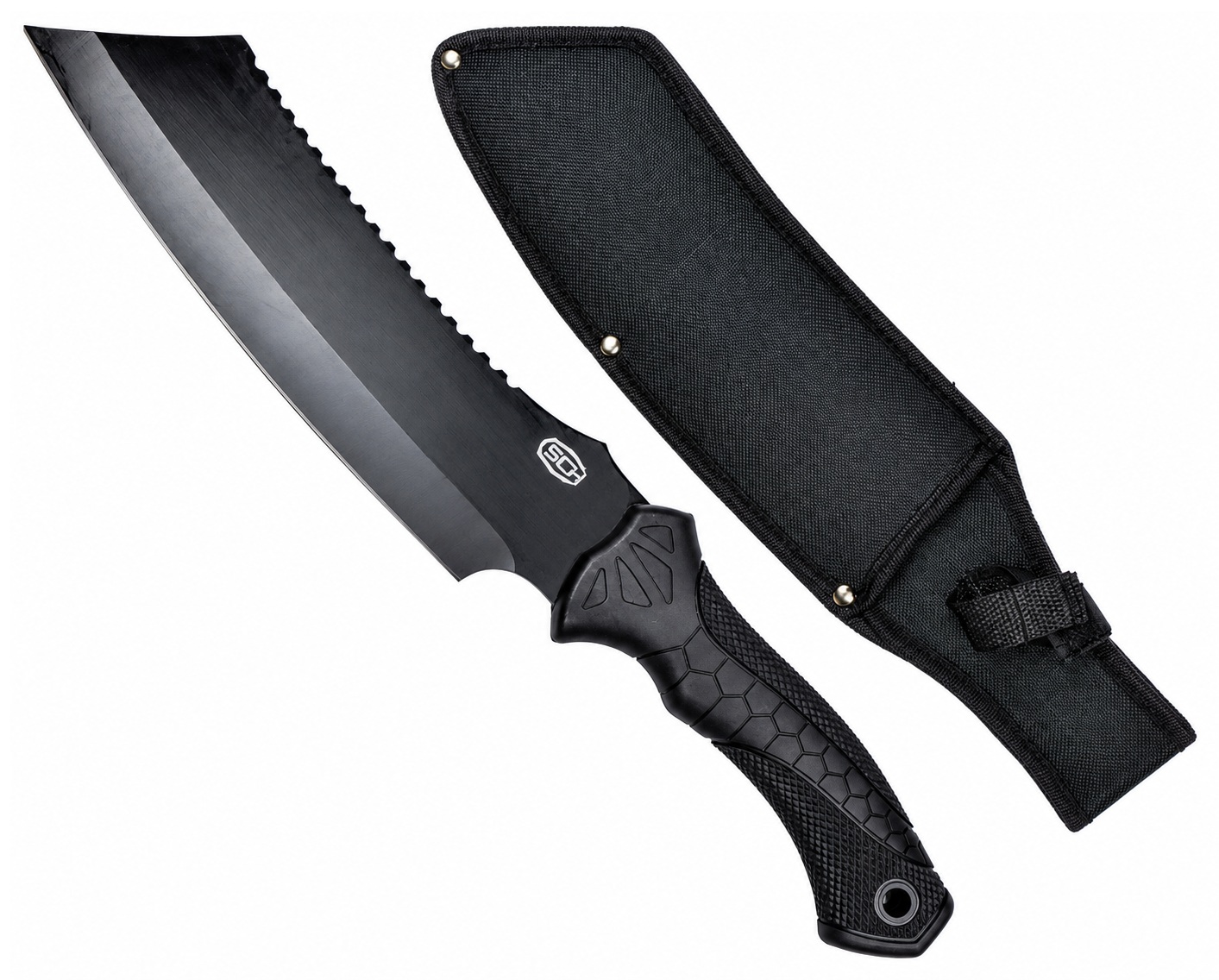 Machette poignard SCH 39 cm avec lame inox et étui noir.
