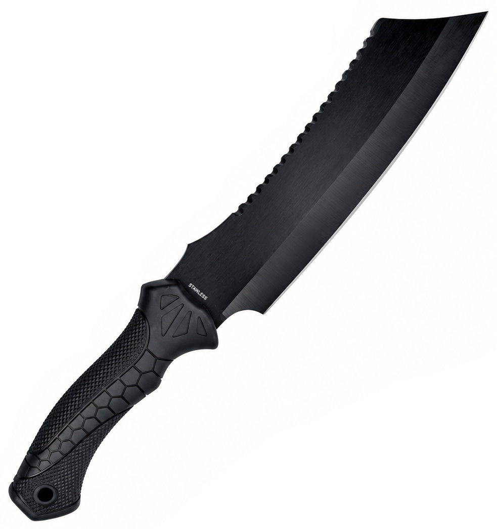Machette SCH de survie avec lame noire et manche ergonomique.