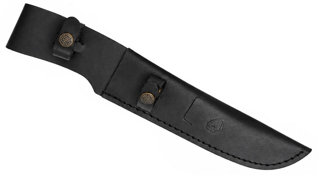 Étui double en cuir noir pour deux poignards LEOPARD avec passant ceinture et boutons pression.