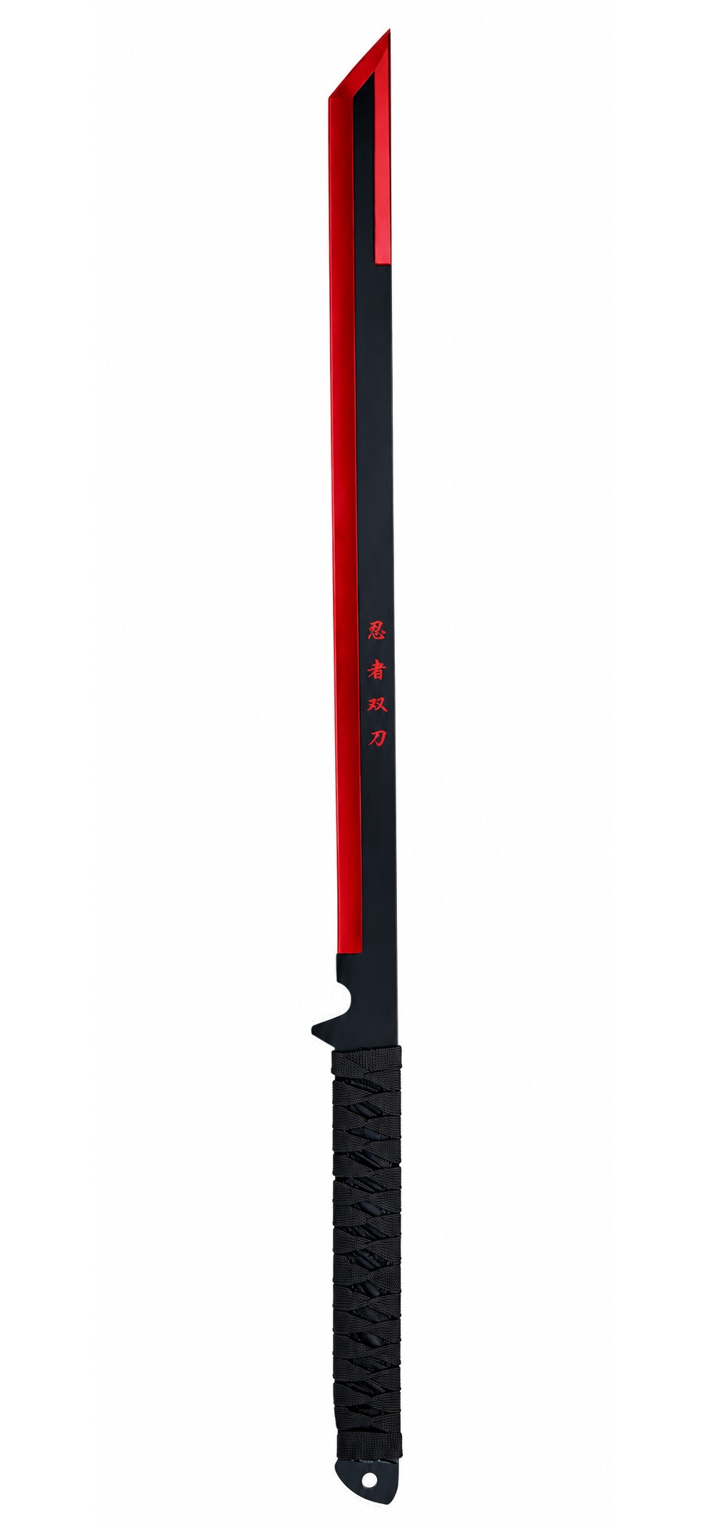 Machette Katana Ninja Albainox 68,5 cm avec lame noire et rouge en acier inoxydable et manche antidérapant.