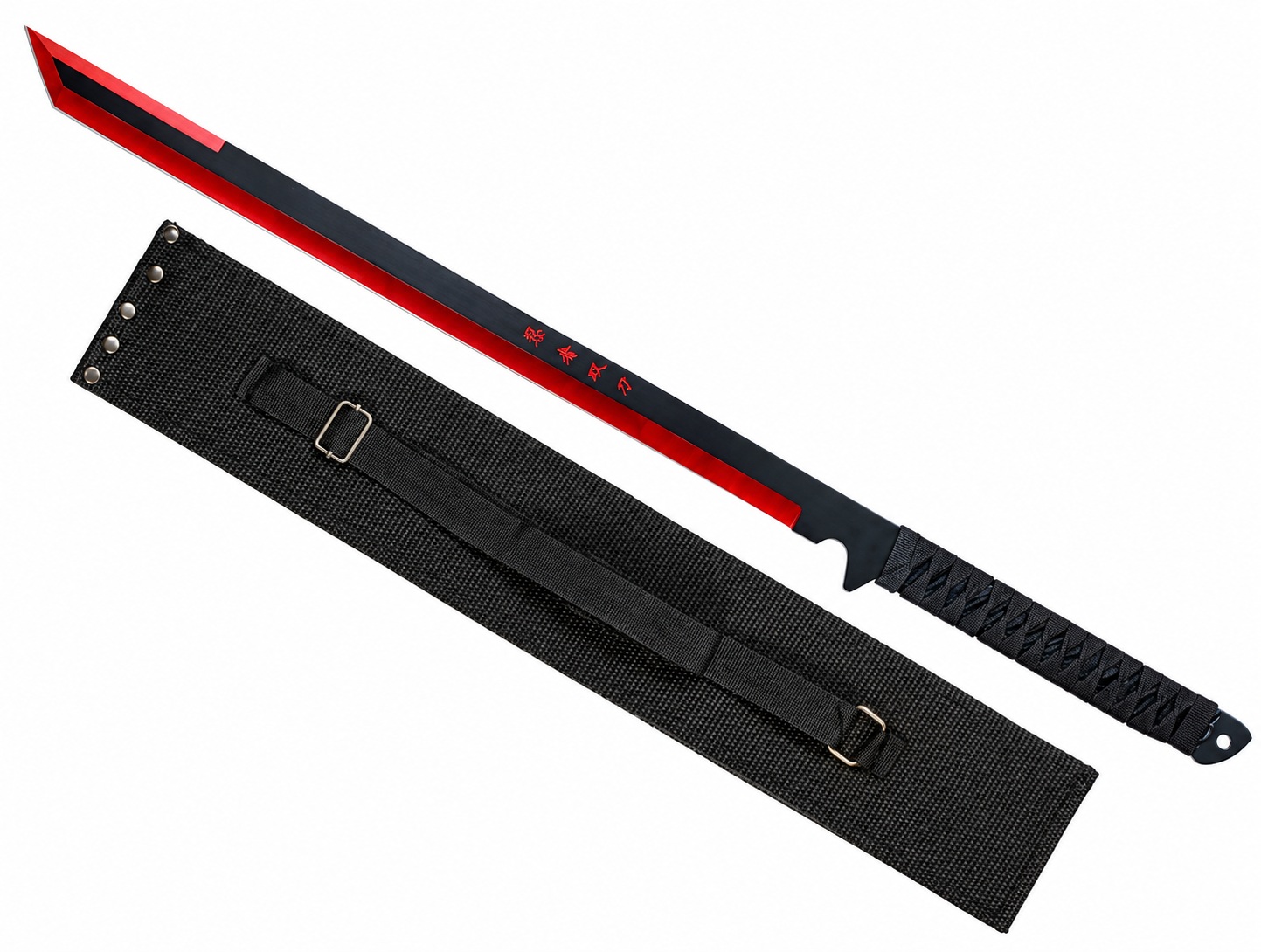 Machette Katana Ninja Albainox Full Tang noire et rouge avec lame de 44 cm et étui en nylon.