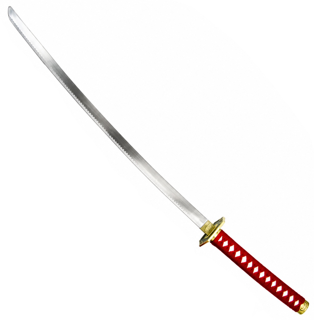 Katana japonais Dragon Katana 94,5 cm avec lame légèrement courbée en acier inoxydable et manche rouge tressé.