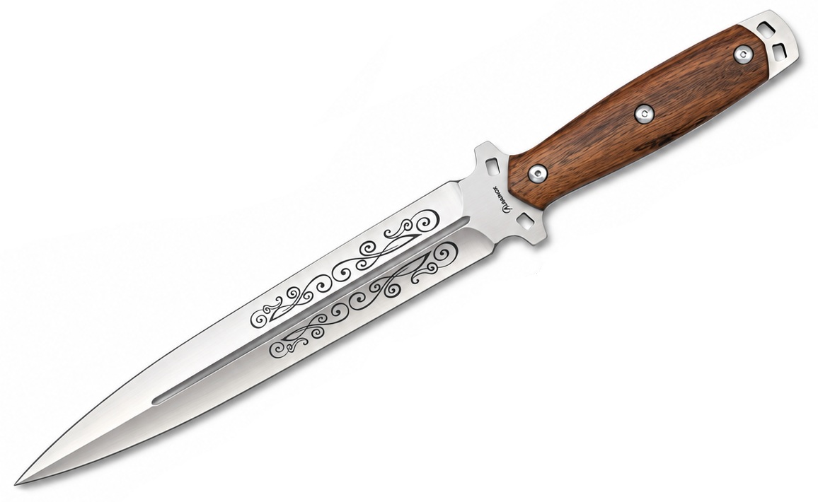 Dague Albainox Full Tang avec lame inox gravée de 25 cm et manche en bois.