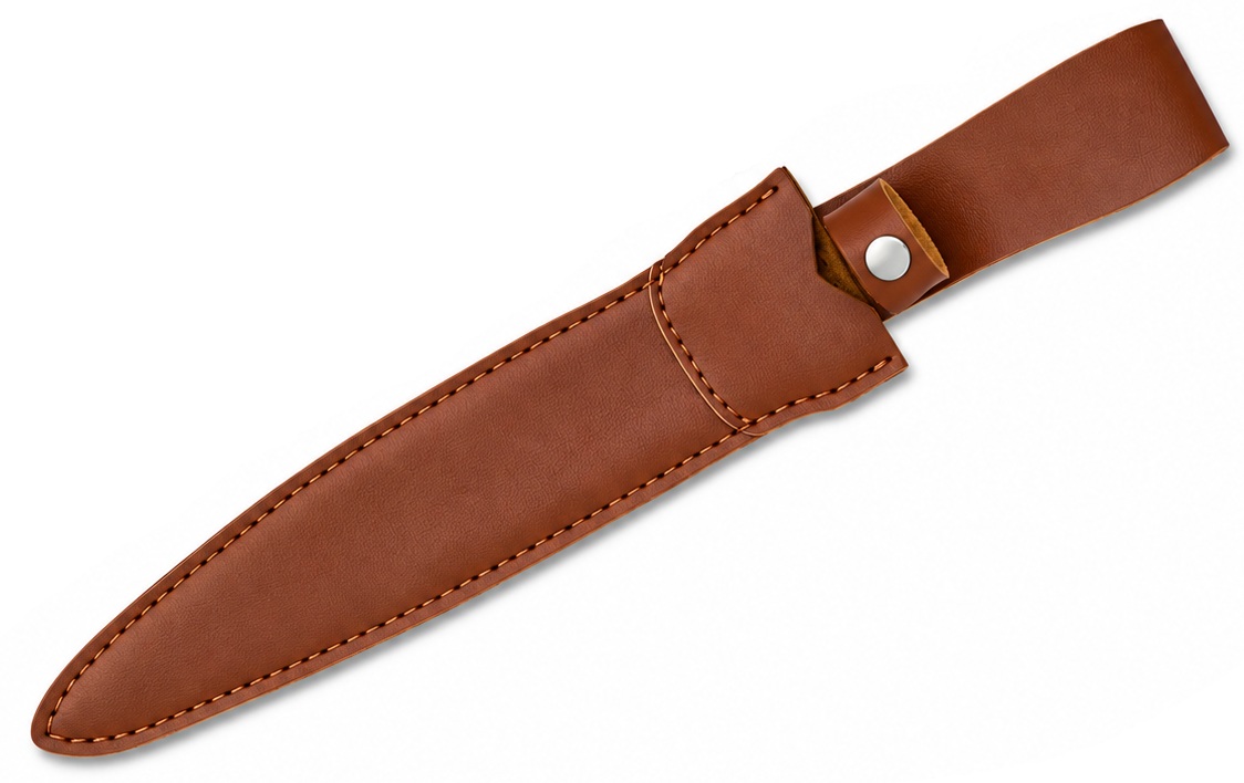 Étui marron en simili-cuir pour dague Albainox avec passant de ceinture.