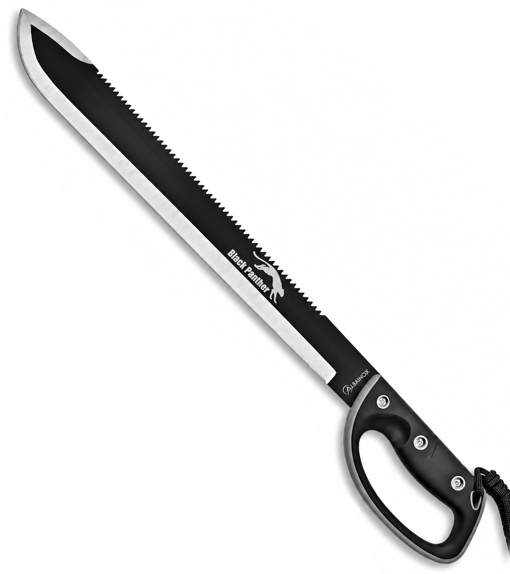 Machette Black Panther Albainox 61,5 cm avec lame noire en acier inoxydable, scie dorsale et garde-main.