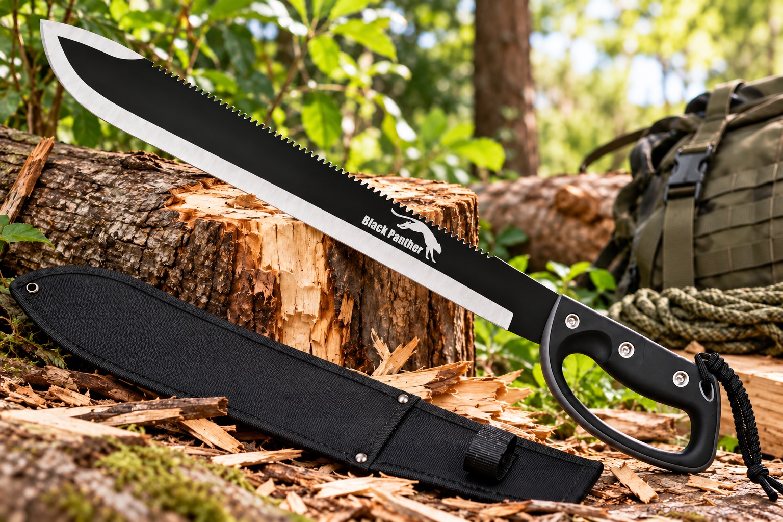 Machette coupe-coupe Black Panther 61,5 cm avec garde-main