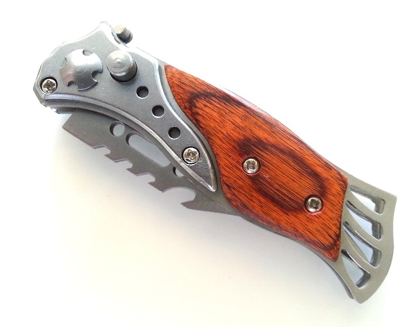 Petit couteau automatique, métal et bois - C022
