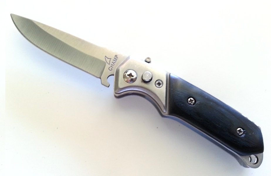 Couteau automatique 15cm métal et bois - noir2 (2)