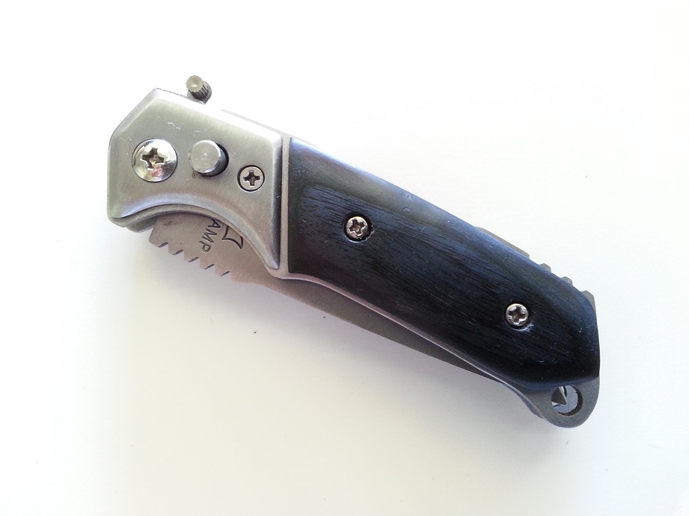 Couteau automatique 15cm métal et bois - noir2 (1)