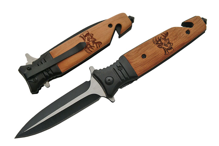 Couteau pliant Cerf 20,5cm - bois et métal DE259