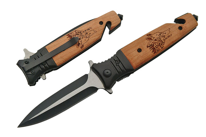 Couteau pliant Loup 20,5cm - bois et métal WF259