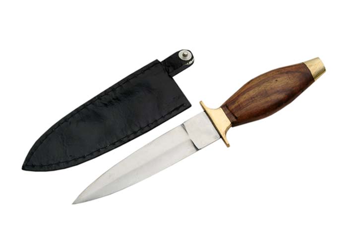 Couteau de botte 19cm, bois et laiton - Léopard