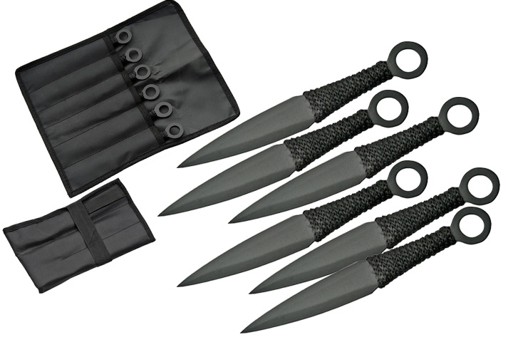 6 couteaux lancer, couteau kunaï - noir C3334