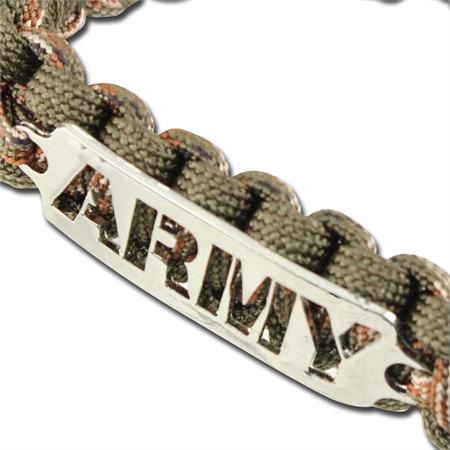 Bracelet paracorde survie + plaque métal Army