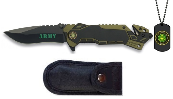 Couteau militaire army + plaque métal + étui