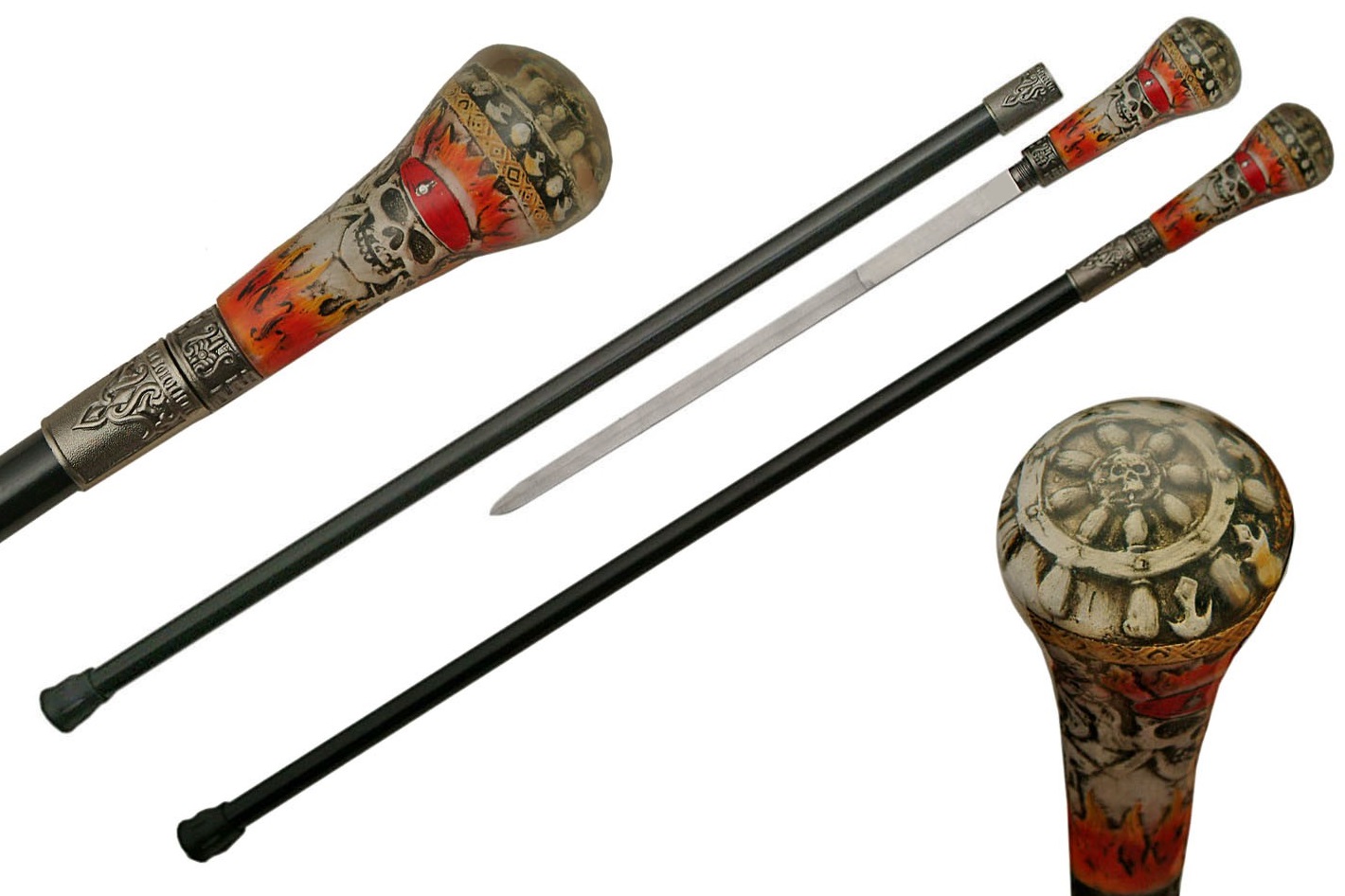 Canne épée 90,5cm de marche - Pirate Squelette