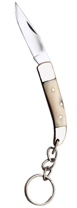 Porte-clé couteau pliant 10,2cm - acier et os.
