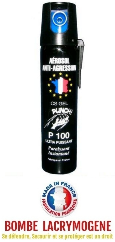 Bombe lacrymogene au gaz CS de 100ml spray defense - Rhinodefense