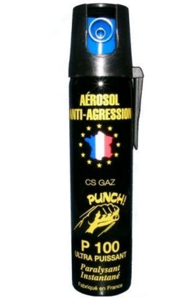 Bombe lacrymogène 75ml GAZ CS - aérosol spray lacrymo.