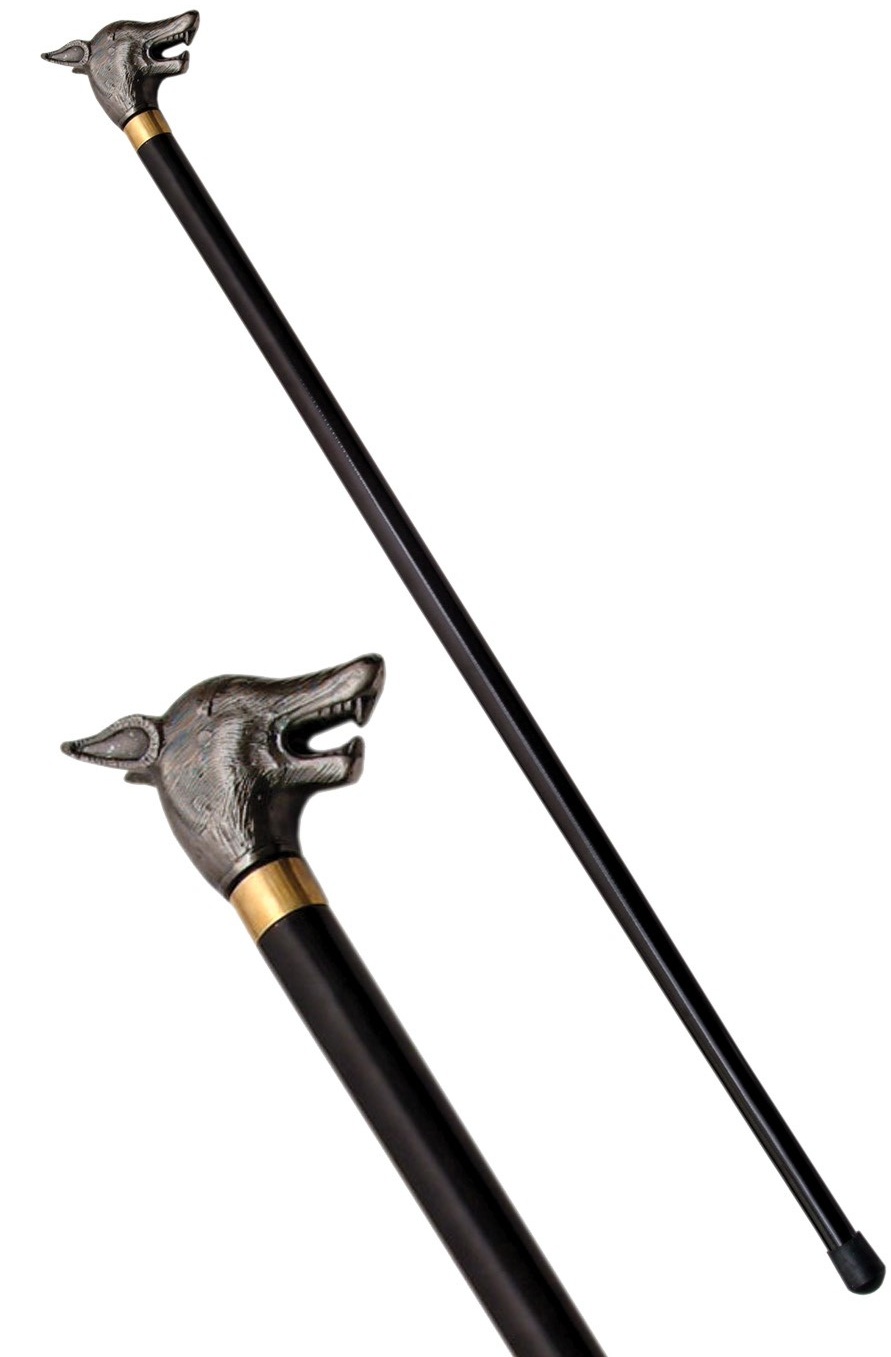 Canne épée 87cm de marche - design métal Loup...