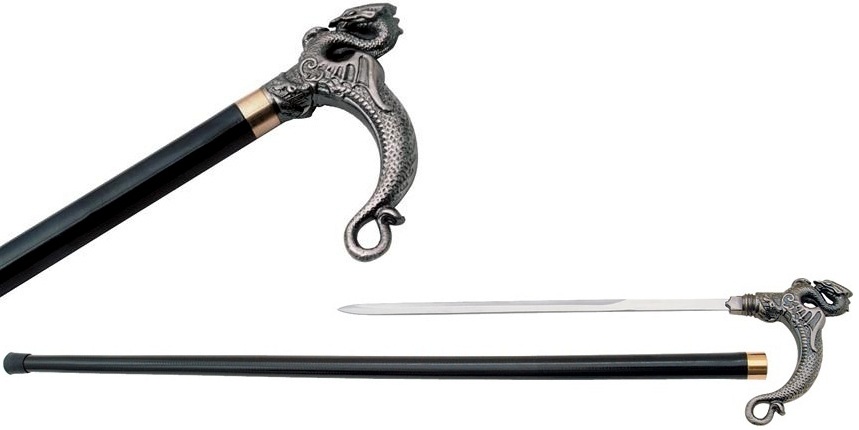 Canne épée 89cm dragon de marche - métal