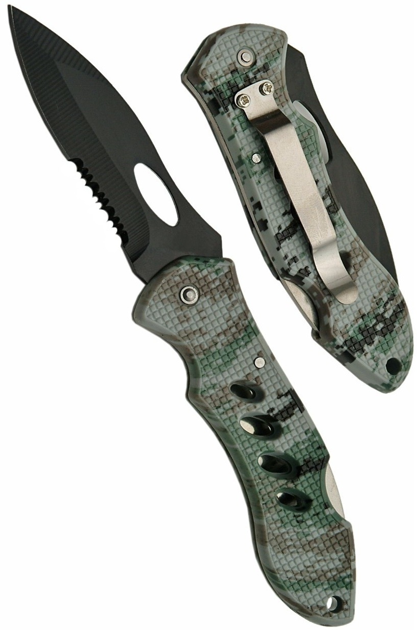 Couteau pliant camouflage 19,8cm - clip ceinture.