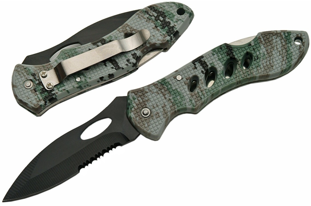 Couteau pliant camouflage 19,8cm - clip ceinture