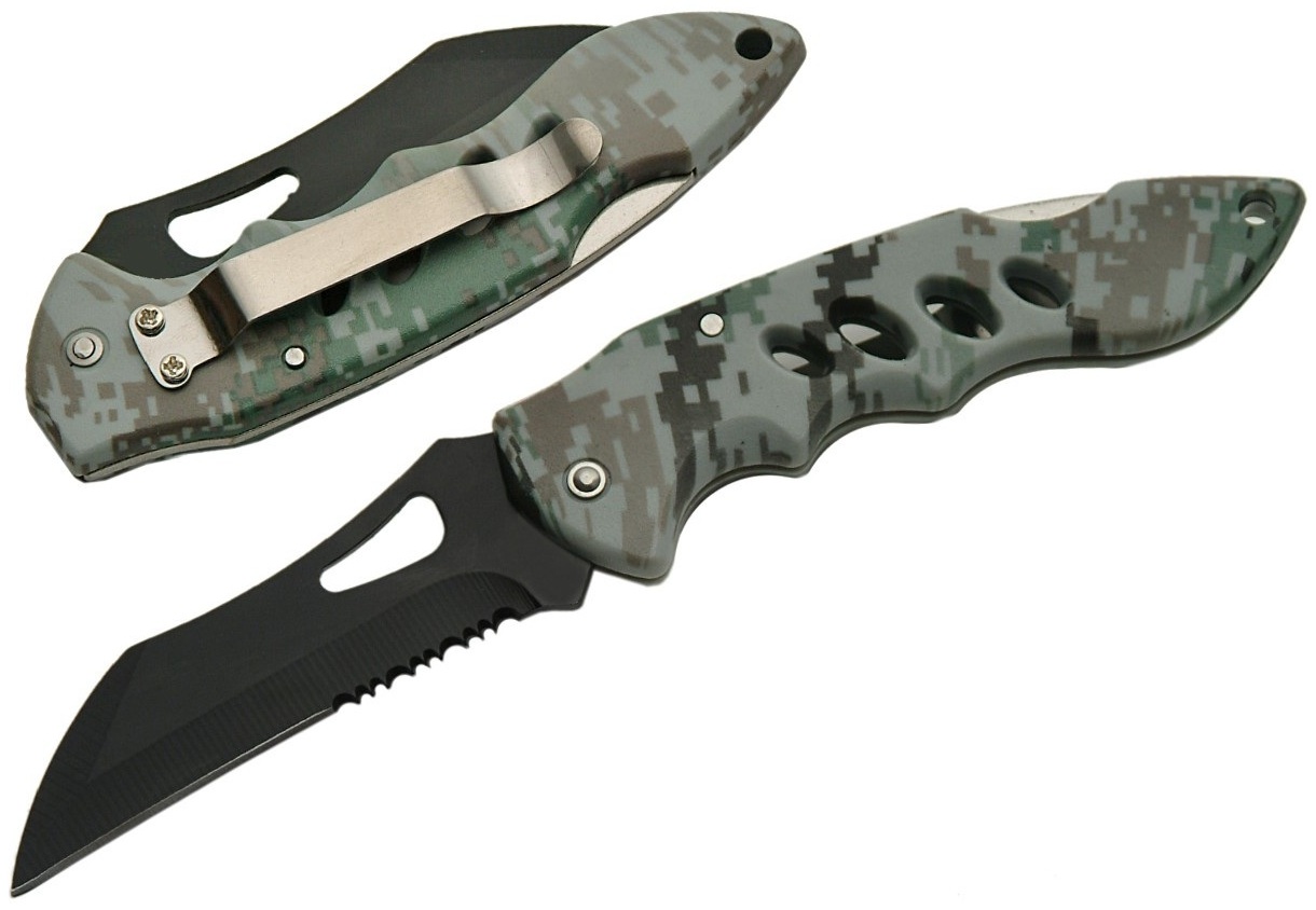 Couteau pliant camouflage 19,5cm - clip ceinture