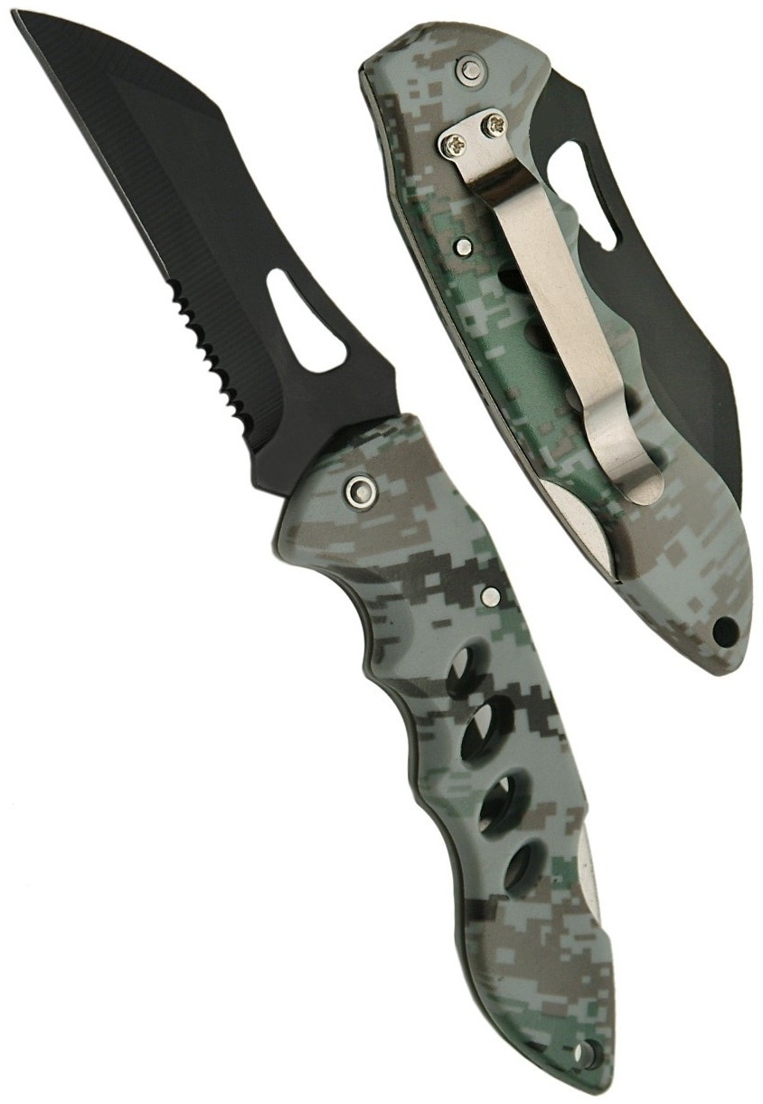 Couteau pliant camouflage 19,5cm - clip ceinture.