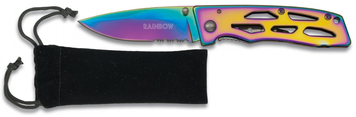 Couteau pliant titane rainbow 16,5cm + pochette